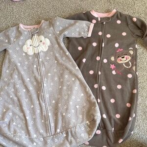 Carter's Gray & Pink Fleece Sleep Sacks with Cloud and Monkey